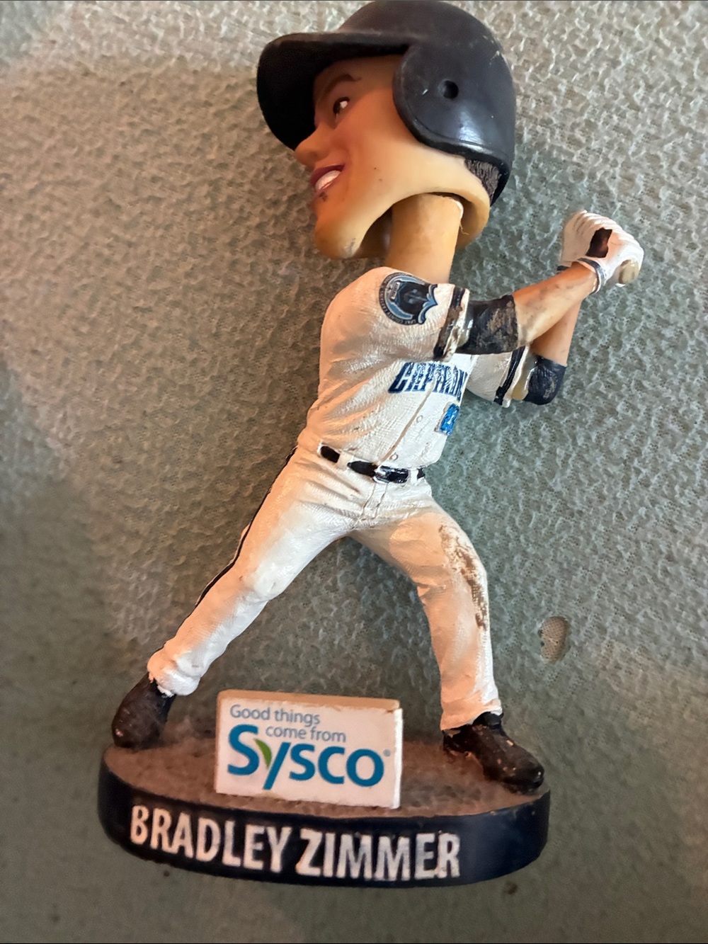 Bradley Zimmer Bobblehead Figurine - White Uniform, Black Helmet